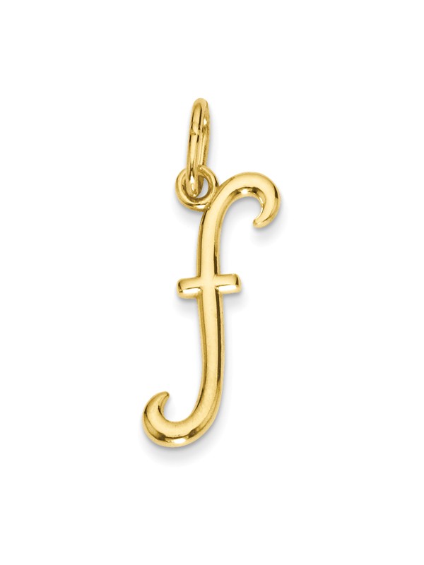 14k Yellow Gold Lowercase Cursive Style Letter F Initial Charm 15x7mm