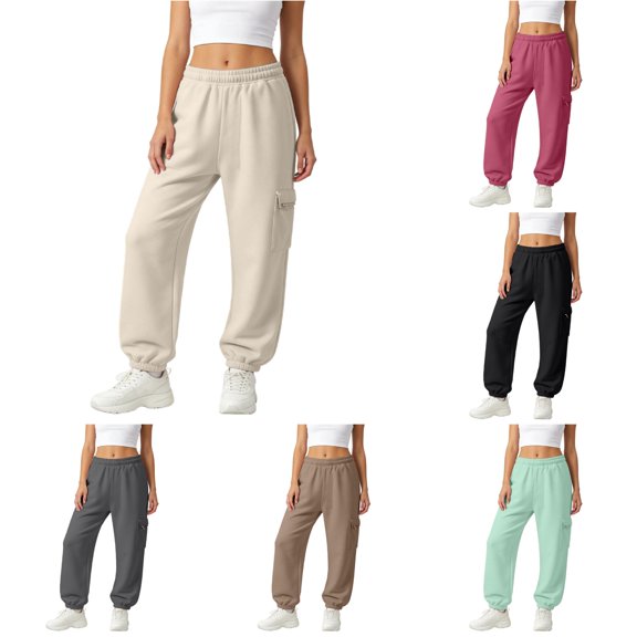 REDARER Womens High Waist Cargo Joggers Rose Elastic Sweatpants with Side Pocket,3XL
