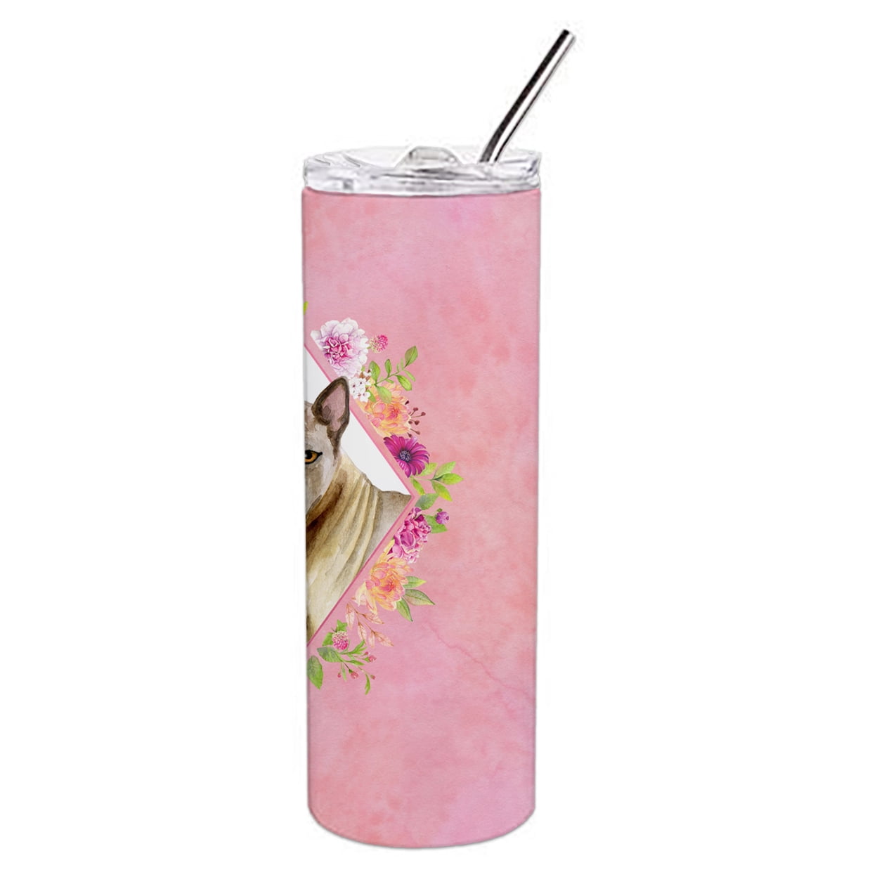 Thai Ridgeback Pink Flowers Double Walled Stainless Steel 20 oz Skinny Tumbler