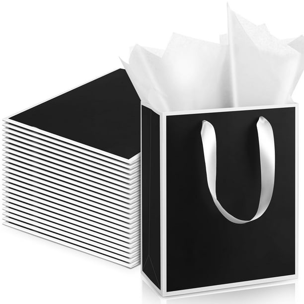 Yeaqee Paquete de 24 Bolsas de Regalo de Papel en Blanco y Negro 23x18x8 cm