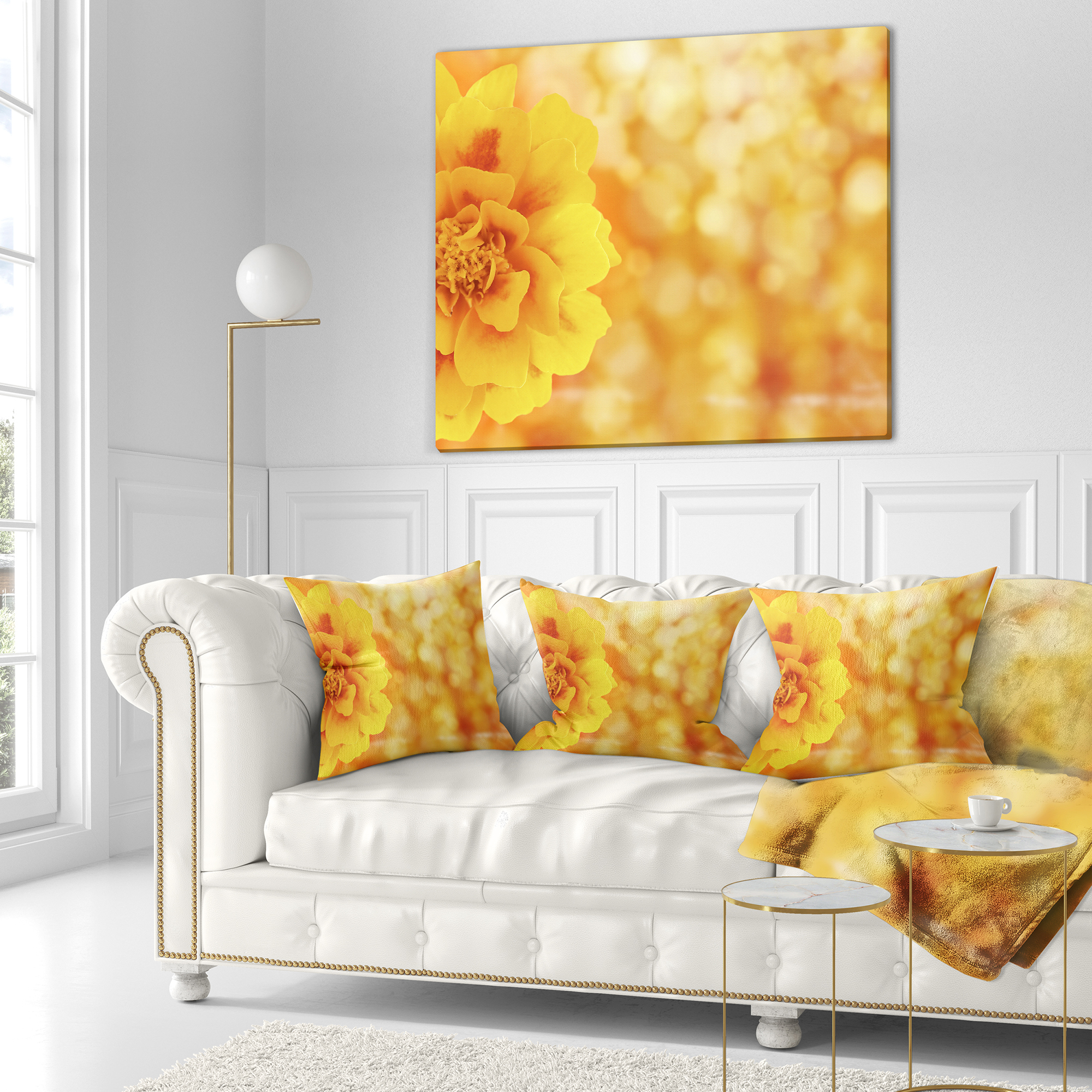 Designart Beautiful Floral Yellow Background - Floral Throw Pillow - 18x18