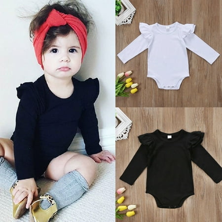 - Cute Solid Newborn Baby Girls Long Sleeve Bodysuit Romper Jumpsuit Outfit Clothes