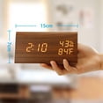 thumbnail image 2 of Reloj despertador de madera OCT17, reloj digital LED inteligente para dormitorio o escritorio, actualizado con temperatura, brillo ajustable y control de voz, pantalla de humedad, color marrón, 2 of 7