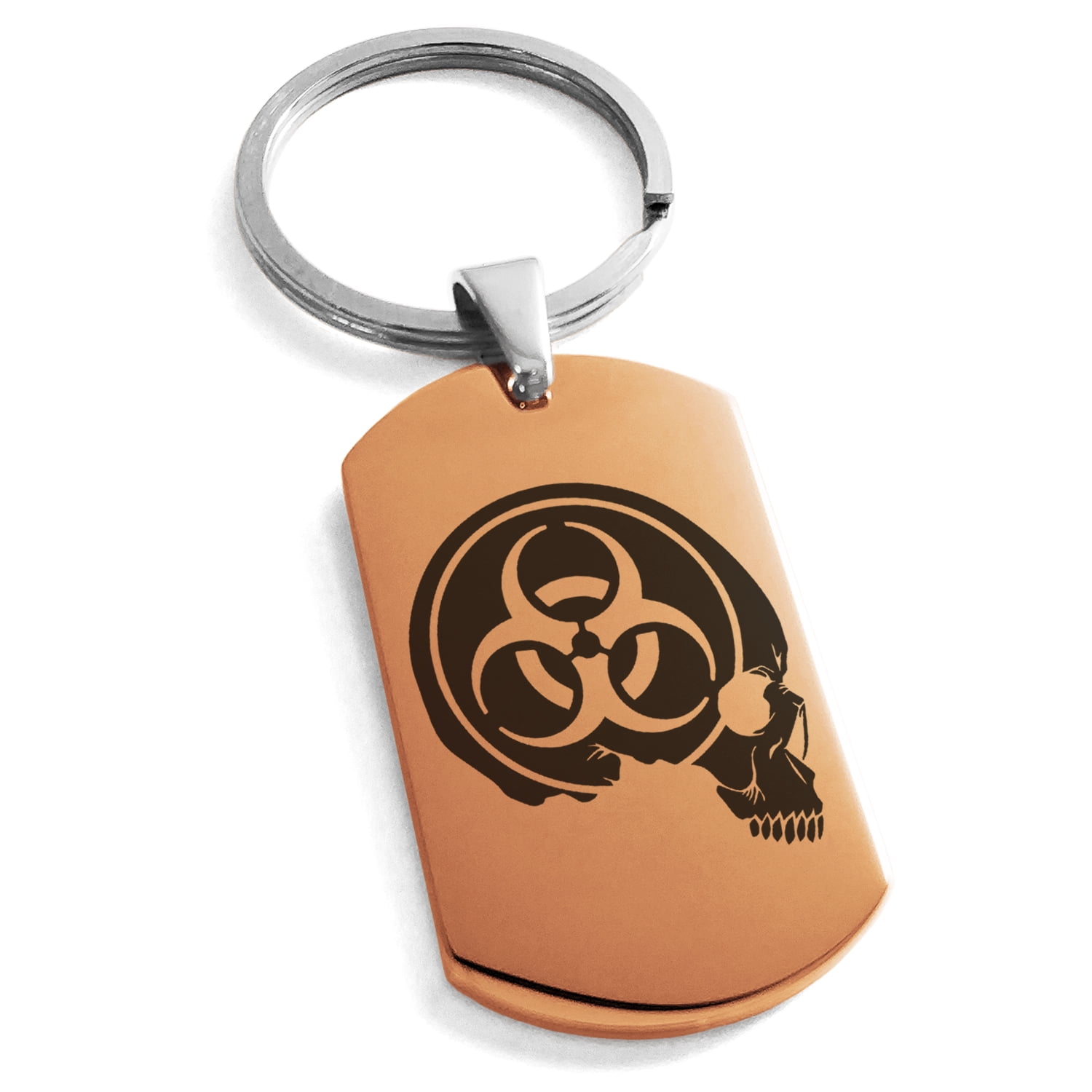 Stainless Steel Biohazard Skull Zombie Engraved Dog Tag Keychain ...