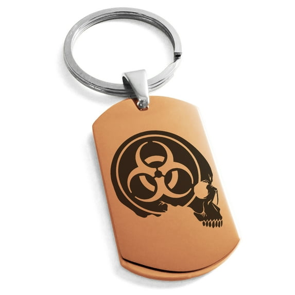 Stainless Steel Biohazard Skull Zombie Engraved Dog Tag Keychain Keyring