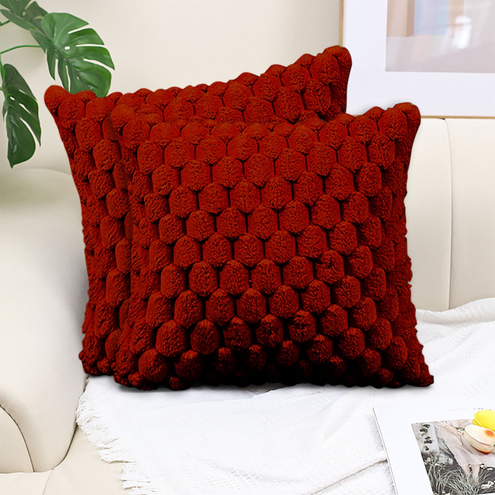 Under $1 PEONAVET Velvet Throw Pillow Cover, 19.7×19.7In Weaving Snowflake Pillowcase Office Sofa Lumbar Support Pillow Bedside Support Cushion Cover