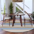 thumbnail image 4 of Retro Stripes Round Living Room Rugs 8 ft, White Brown Striped Blue Lines Vintage Washable Large Area Rug with Non-Slip Sturdy Edge Binding Round Carpet for Dining Room Kitchen Office, 4 of 9