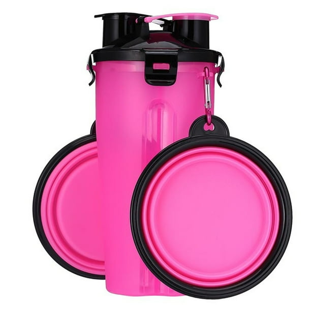 Las mascotas salen con doble taza de comida y agua, botella de agua potable portátil, hervidor más cuenco plegable para comida para perros