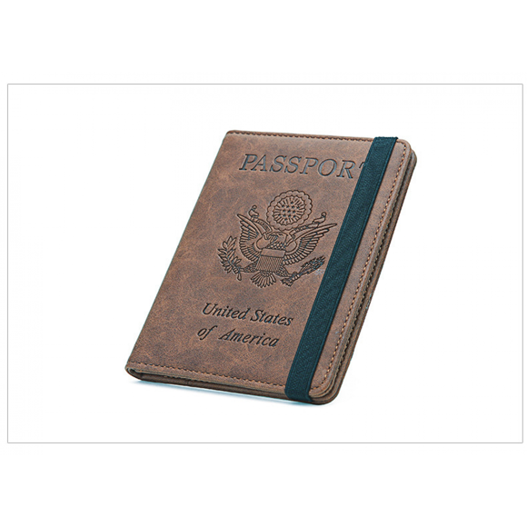 Passport and Vaccine Card Holder Combo - Leather RFID Blocking Wallet with Elastic Strap Travel Cover Case for Passport, with USA CDC Vaccination Card Slot, Brown