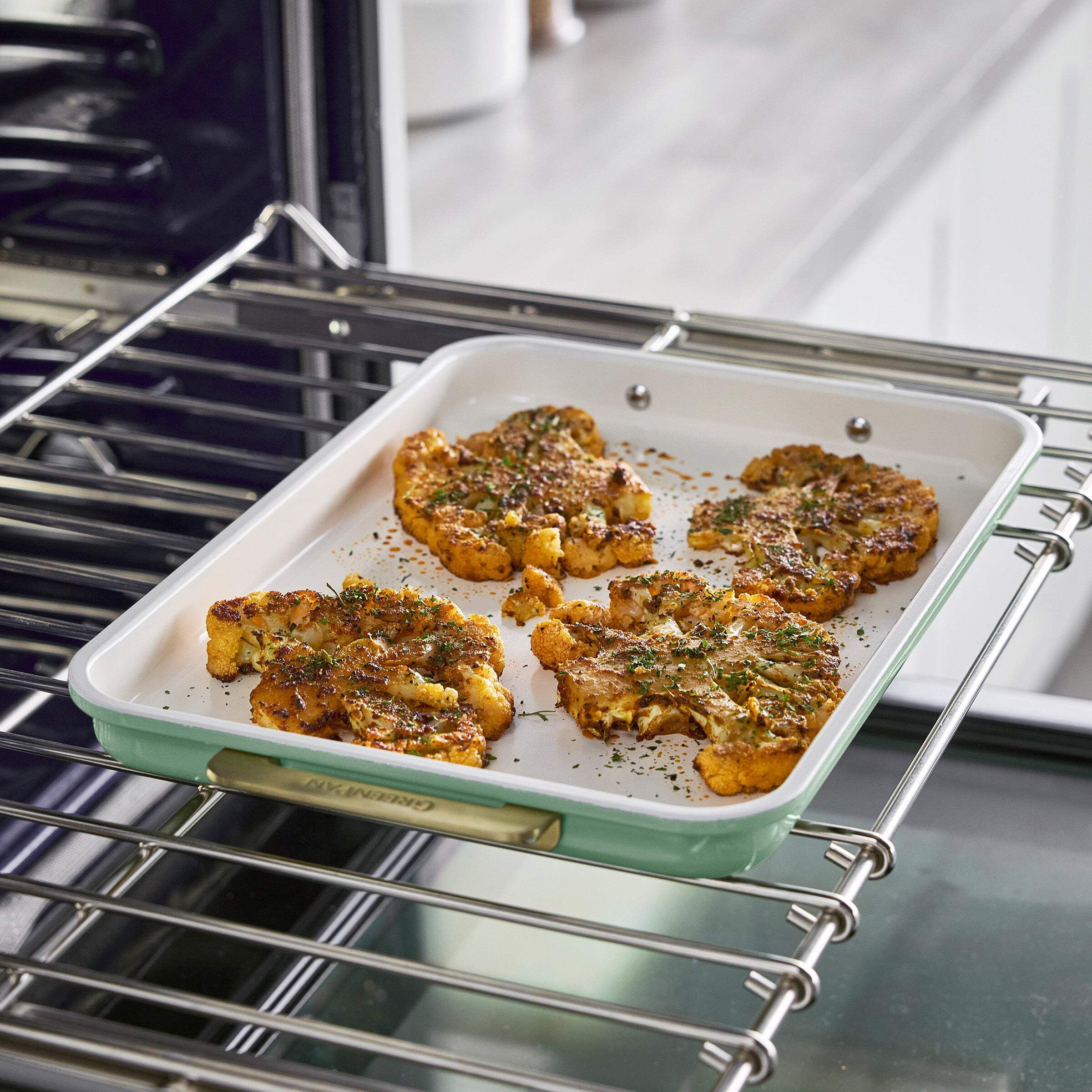GreenPan Reserve 13" x 9" Quarter Sheet Baking Pan, Ceramic Nonstick Baking Pan, Sage Green
