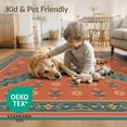 thumbnail image 4 of ODIKA 6'x9' Terracotta Sunburst Washable Area Rug Intricate Geometric Motifs With Floral Accents And Bold Borders for Queen Size Bedroom, Under Bed, Master Suite, Easy Care, Non-Shedding, 4 of 7