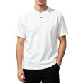 thumbnail image 4 of Fwqbns Men's Notch Neck T-Shirt Short Sleeve Split Crew Neck Tee Minimalist Solid Color Casual Summer Top White, 4 of 5
