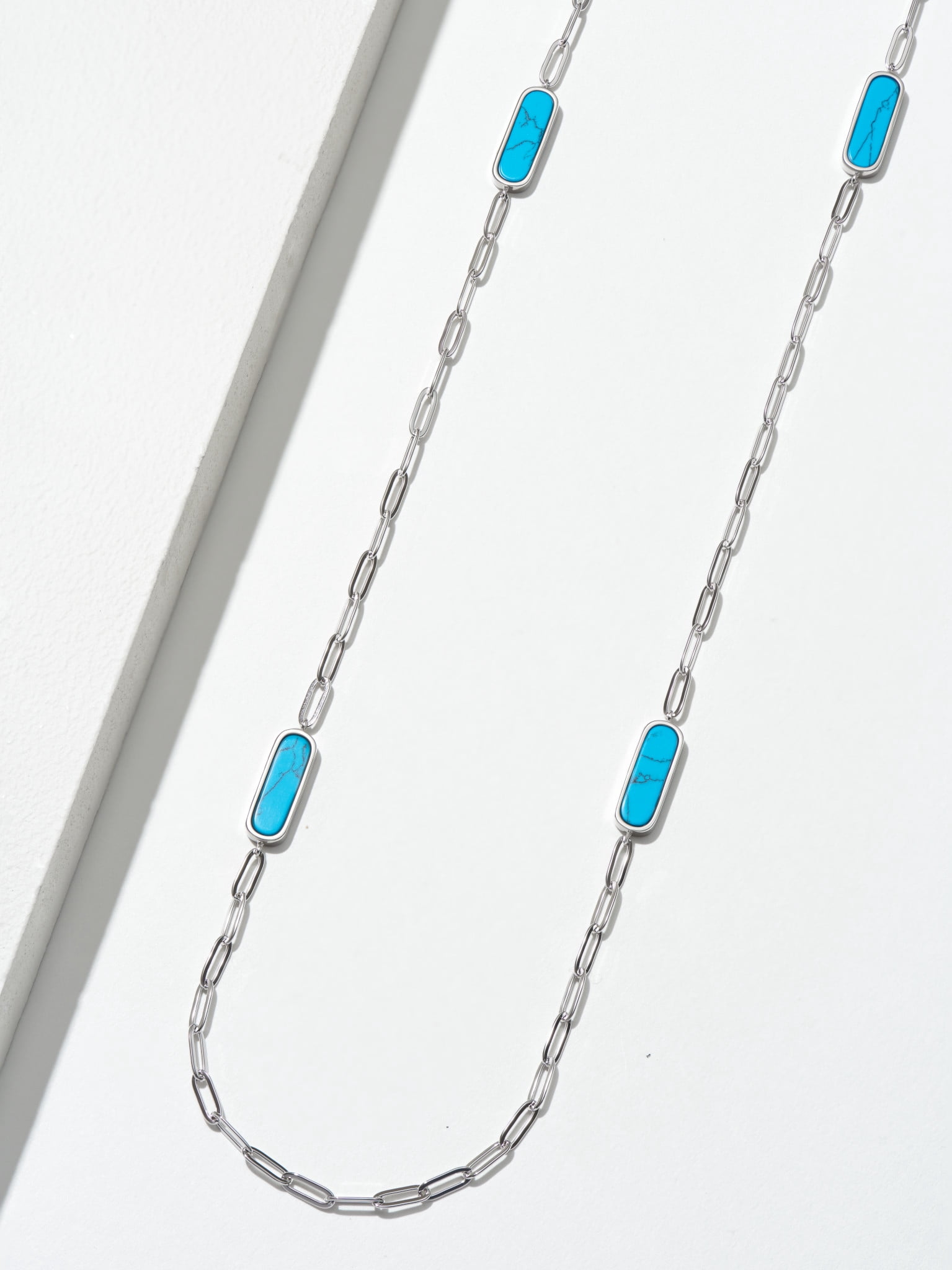 Forever Facets Platinum Over Sterling Silver Genuine Turquoise Paperclip Necklace, 36"