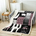 thumbnail image 2 of Woodland Throw Blanket Hunting Bear Deer Patchwork Pink Buffalo Plaid Blanket for Sofa Bed Couch,Rustic Cabin Barn Door Fleece Blanket Camper Decor,Wildlife Paw Print Pine Trees Bed Blanket 50"x60", 2 of 6