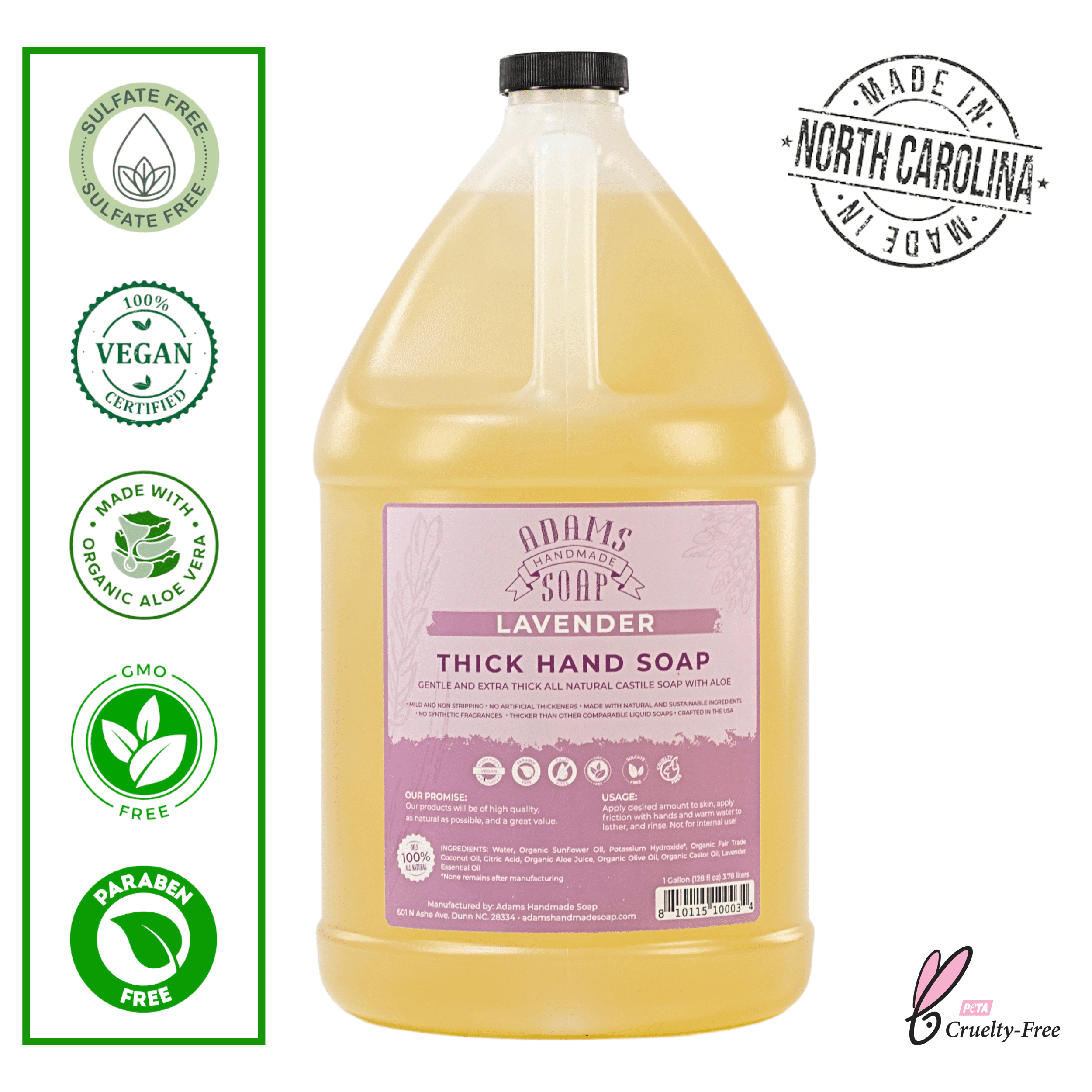 Lavender Organic Liquid Castile Hand Soap 1 Gallon Refill Adams Handmade Soap