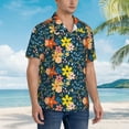 thumbnail image 3 of Pofeuu Blue Floral Print Hawaiian Shirt for Men Sleeves Casual Button Down Summer Beach Dress Shirts T-Shirts,XX-Large, 3 of 7