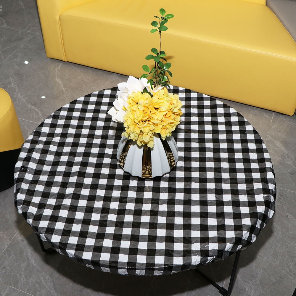 Indoor Outdoor Patio Round Fitted Vinyl Tablecloth Flannel Elastic Edge