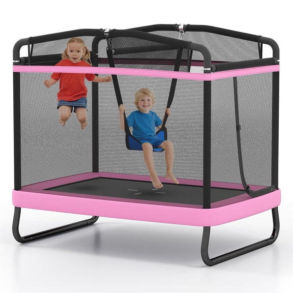 Spaco 6FT Kids Trampoline, Swing, Horizontal Bar, Padded Spring Cover, Safe Enclosure, Pink