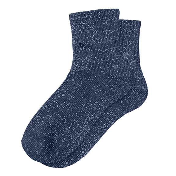 OOOUM Women Glitter Ribbed Crew Socks Stretch Sparkly Knit Mid Calf Socks Elastic Fashionable Casual Socks Blue