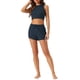 thumbnail image 2 of Conjunto de pijama de punto waffle para mujer INSPIRE CHIC, compuesto por top sin mangas y pantalones cortos, conjunto de lounge a juego, sudadera corta con bolsillos, talla XL, azul marino, 2 of 6