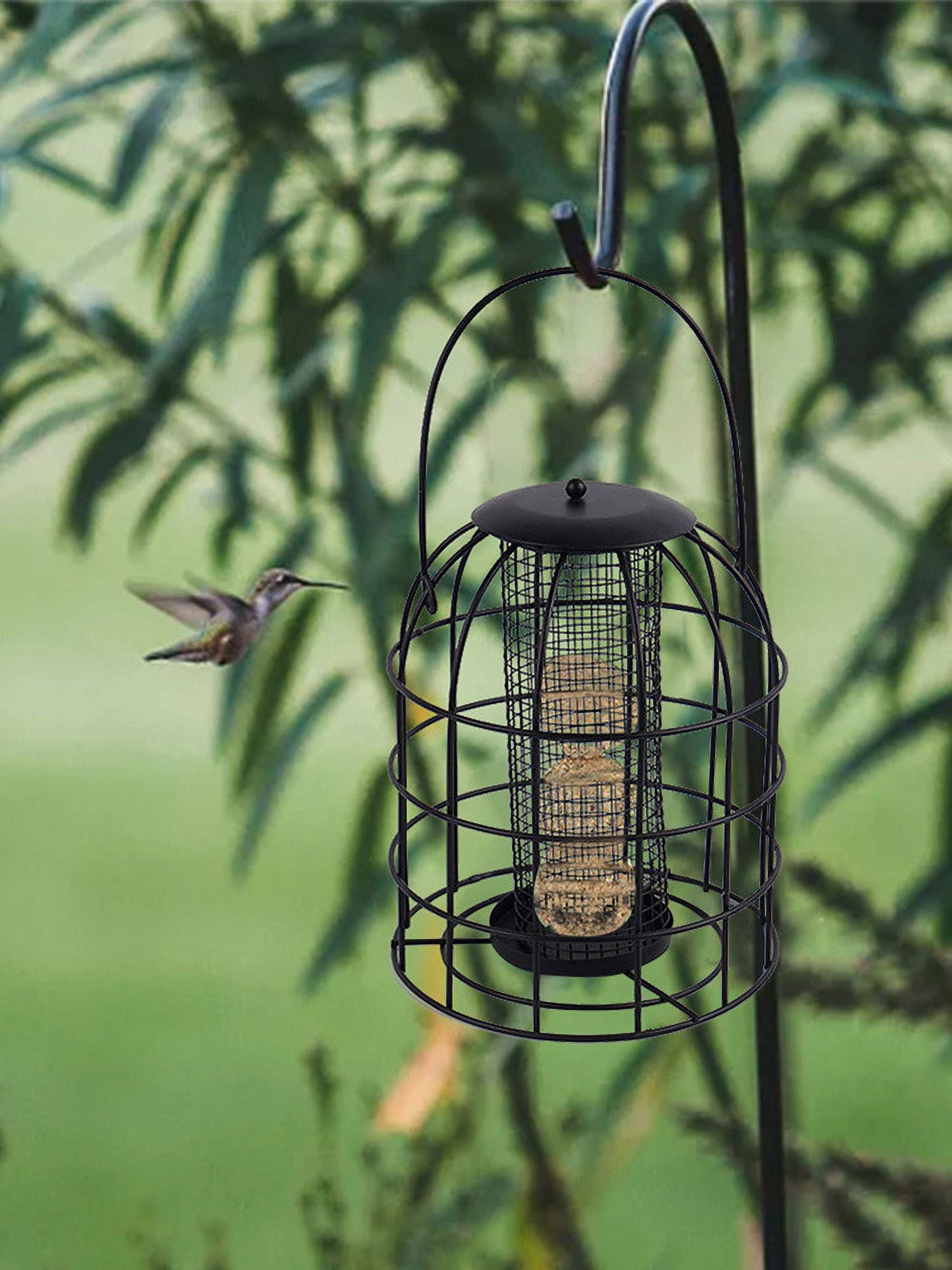 ievspot 1 Pcs Hanging Iron Cage Bird Feeder,Squirrel Proof Bird Feeders for Outside Hanging,Premium Grade Black Grid Tube WildBird Feeder