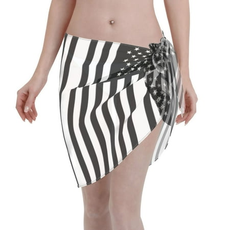 Swimsuit Coverups For Women Black America Flag Sarong Beach Bikini Wrap Sheer Short Skirt Chiffon Scarf For Swimwear