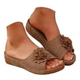 thumbnail image 3 of Slippers for Women,Stylish Opentoe Wedges With Leather Top And Flower Slippers Are Comfortable Shoes With Temperament,Womens Slippers,Brown,9, 3 of 9