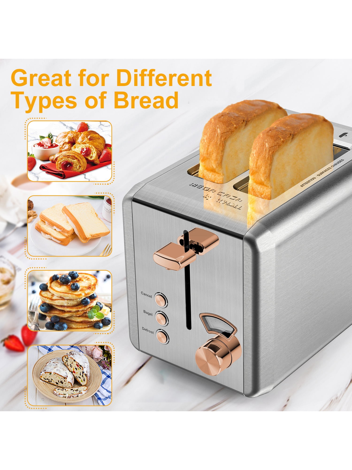 Toaster 2 Slice, Stainless Steel Toaster with Touch LCD Display (6 Toasting  Settings), 2 Extra-Wide Slots, Bagel, Cancel, Defrost, and Reheat Function,  Slide Out Crumb Tray, Silver – AICOOK