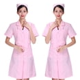 thumbnail image 3 of EeaseMX Uniforme rosa de manga corta para esteticista, enfermería, bata blanca de algodón, ropa de hospital, traje de cuello en V, traje de trabajo, bata de farmacia sin gorro ni pantalón - Talla S, 3 of 7
