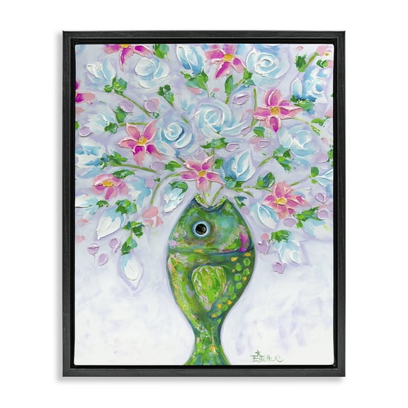 Stupell Industries Nautical Fish Bouquet Botanical & Floral Painting Black Floater Framed Art Print Wall Art, 17 x 21