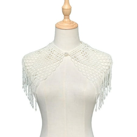 Jesscasday Detachable Blouse Fake Collar Imitation Pearl Beaded Tassel Choker Necklace Hollow Out Jewelry Wedding Bride Shawl Cape