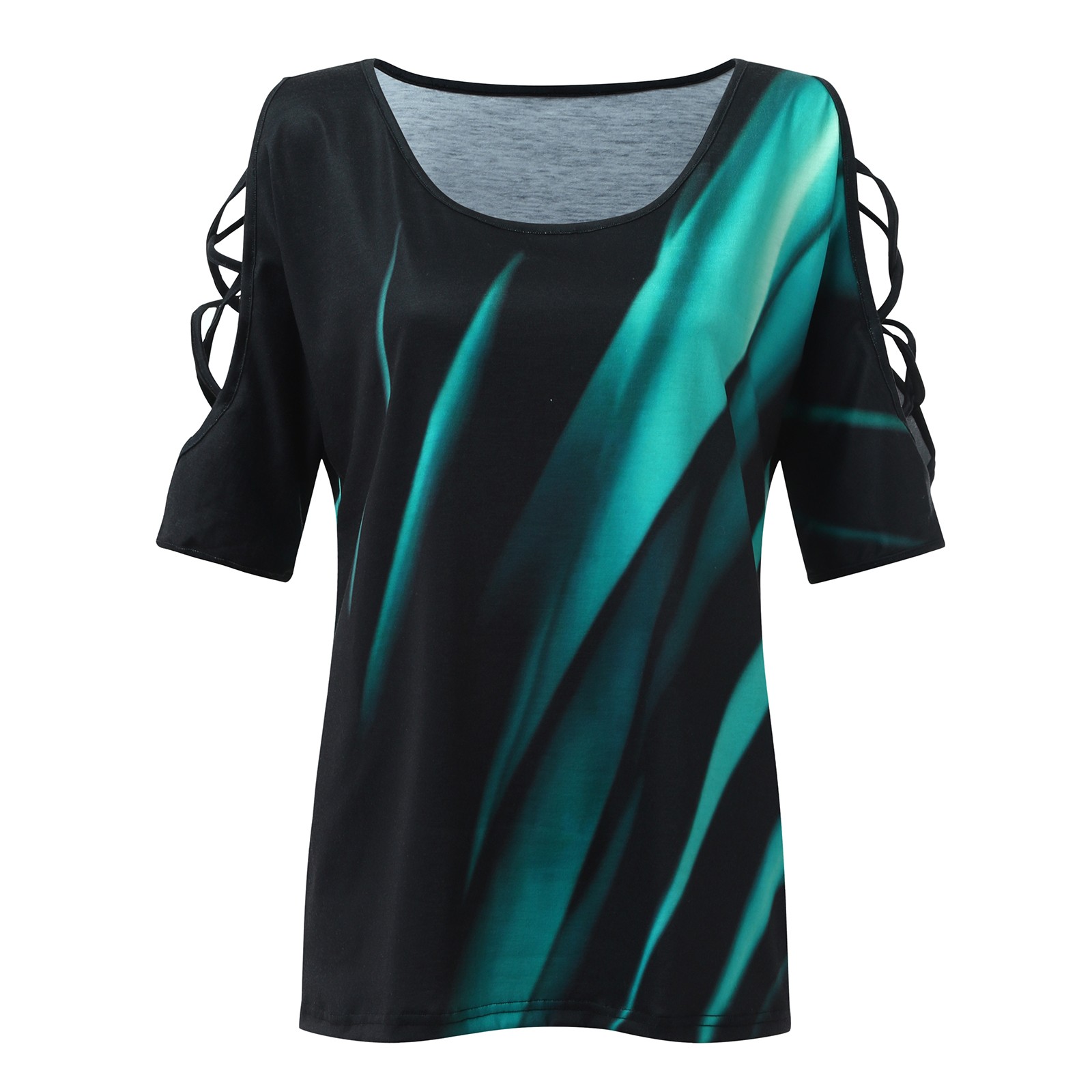 Women Positioning Line Contrast Printing Hollow Round Neck Short-Sleeved Top - image 3 of 6
