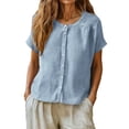thumbnail image 2 of Kelon Short Sleeve Womens Linen Cotton Tops Vacation Casual Outfits Blouses Dressy Casual Summer Outfits 2026, 2 of 9