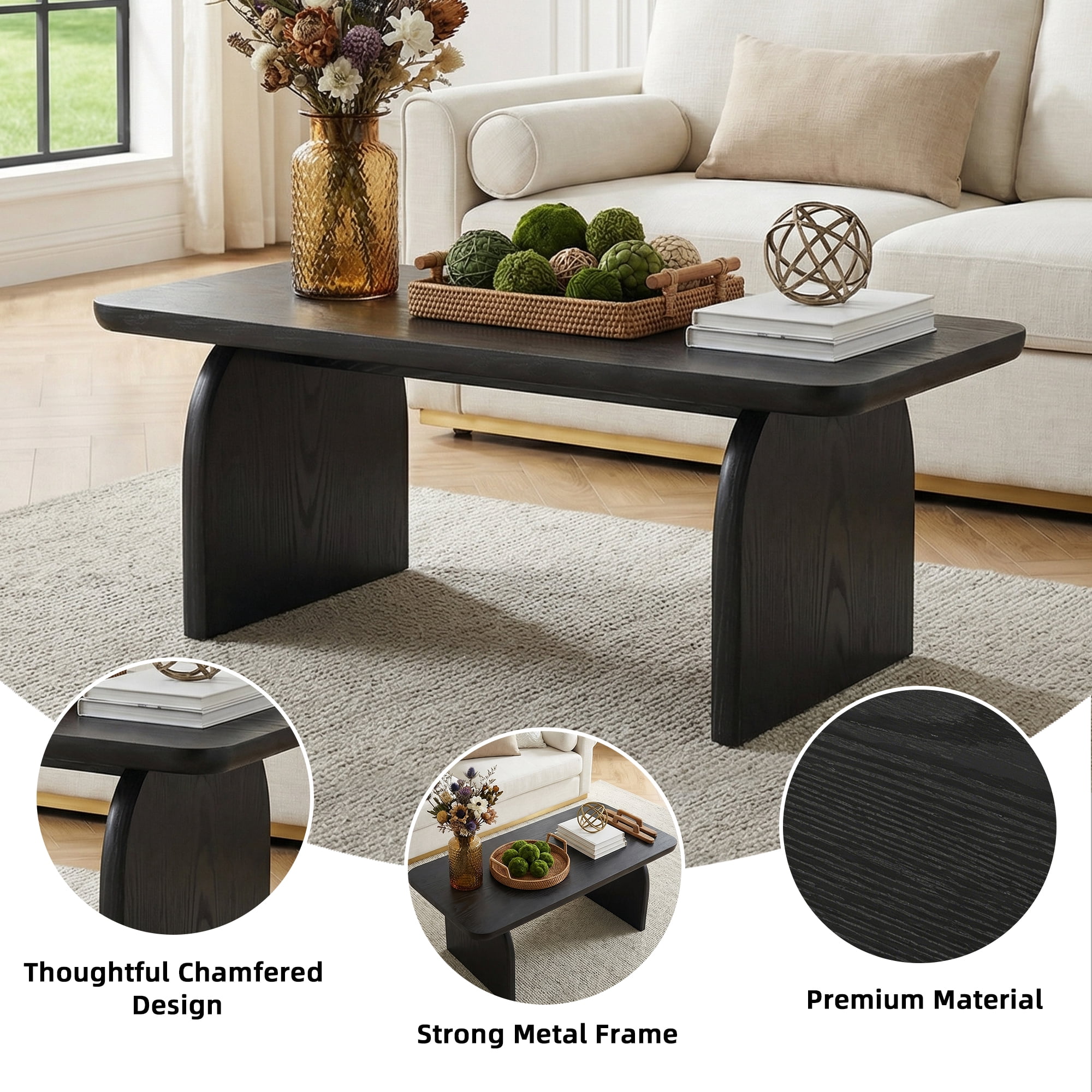 MAYEETY 47 Inch Farmhouse Rectangular Wooden Coffee Table Living Room Center Table