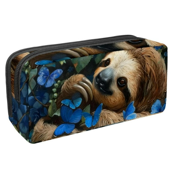 PhooArto Pencil Case, Sloth Blue Butterflies Large Capacity Pencil Pouch Stationery Pen Bag