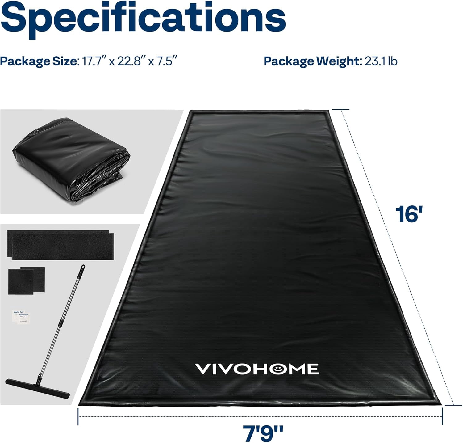 SPECSTAR Containment Mat (7'9" x 16') with Stay Put Corner, PVC Garage Floor Mats, Heavy Duty Garage Parking Mat with a Squeegee,Black