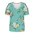 thumbnail image 5 of Women's Summer Trendy Tops Floral Printed Cold Shoulder Tunic Tee Shirt V Neck Short Sleeve Casual Blouses Beach Outfits (M, Green 02), 5 of 7