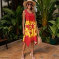 thumbnail image 3 of HELLHERO Palm Sunset Pleated Sundress, Crew Neck Summer Sleeveless Dress Side Pockets Asymmetric Asymmetric Beach Skirt, 3 of 8