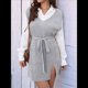 thumbnail image 4 of de Vestido Tipo Chaleco para Mujer, Suéter de Punto, Suéter con Cuello en V y Cintura Anudada Gris L, 4 of 10
