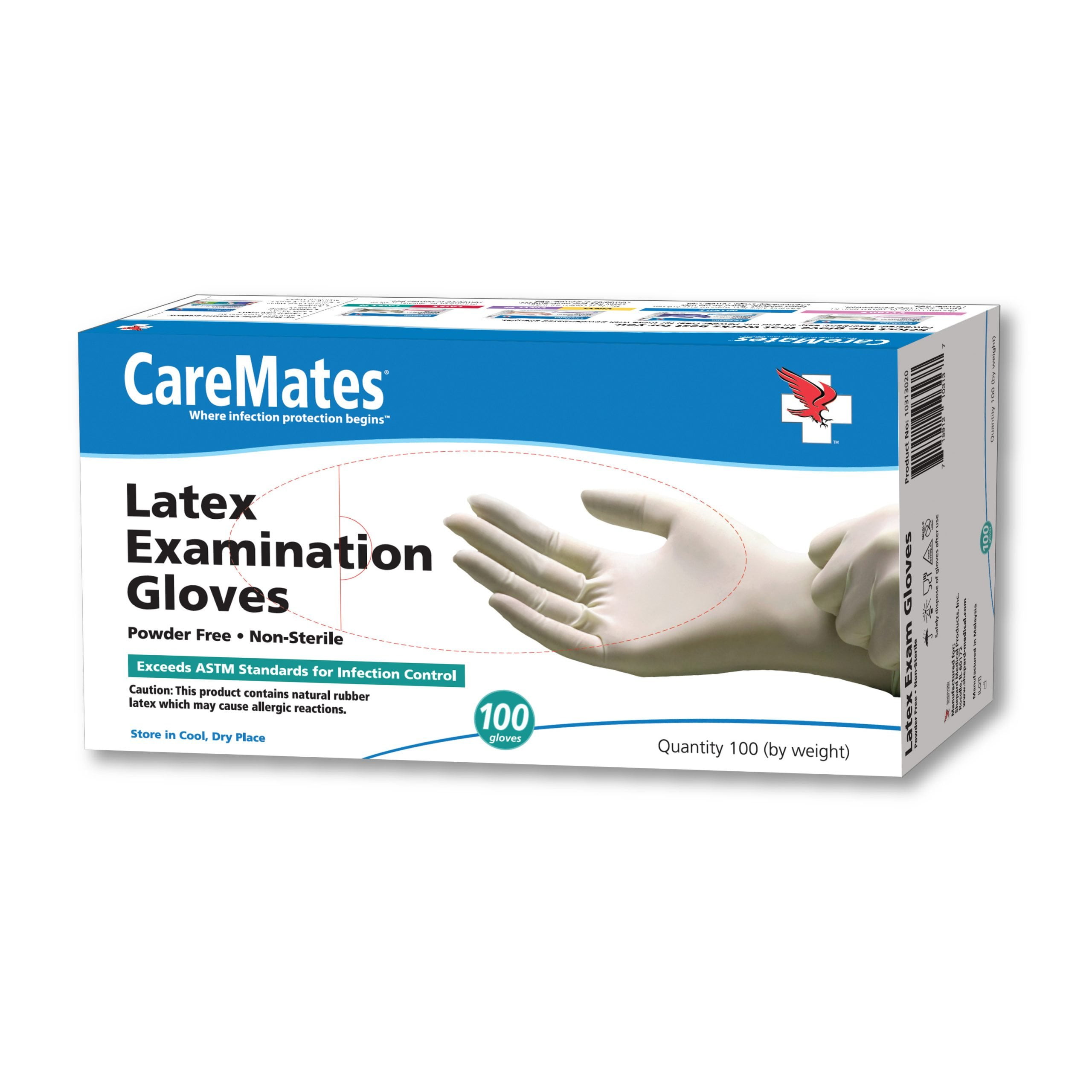 CareMates Latex-PF Examination Gloves, Large, 100 Count