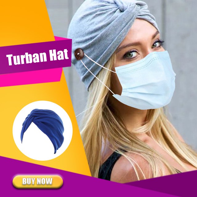 Langgg Couvre-Chefs Style Simple Confortable Premium Matériel Couleurs Assorties avec des Boutons Muslim Style Élasticité Femmes Bandeaux Femmes Bleu Saphir