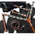 thumbnail image 3 of Showman Turquoise & Orange Beaded Aztec Leather Headstall & Breast Collar Set, 3 of 4