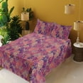 thumbnail image 2 of Ambesonne Leafy Design Fitted & Flat Sheet with Sham 3 Pcs Set, Pop Art Colors Leaves, Twin, Magenta Pale Lilac Indigo, 2 of 5