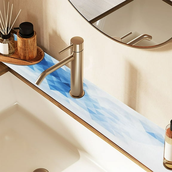 Faucet Mat for Kitchen Sink 30'' Sink Splash Guard Mat Super Absorbent Fast Drying Drain Pad Blue and White Geometric 2 Pack