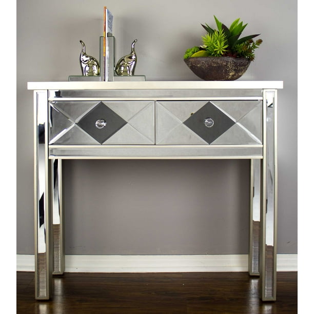 22' Champagne Mirrored Console Table with 2 Drawers