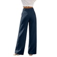 thumbnail image 6 of Qulqfy Linen Pants for Women Wide Leg Baggy Casual Petite High Waisted Button Navy Jogger Sweatpant XL, 6 of 8