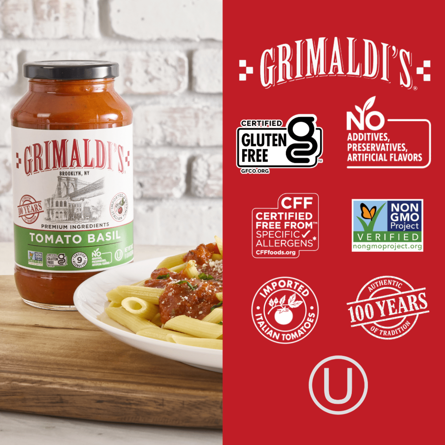 Grimaldi's Tomato Basil Pasta Sauce 32oz Jar, Non-GMO, Gluten-Free, Kosher