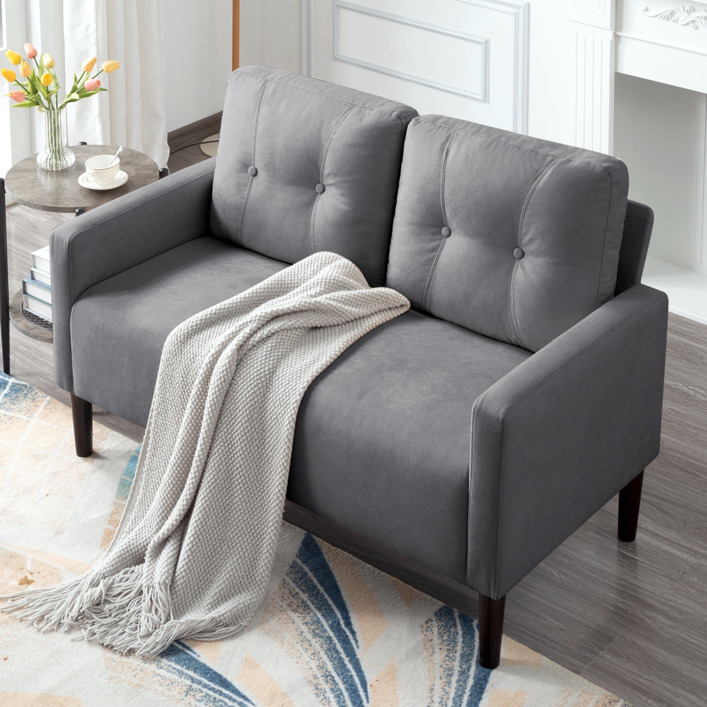 Gewnee Loveseat Couch 51.2 Inch, Modern Small Sofa for Living Room,Apartment, Office, Café – Solid Wood & Iron Frame,Removable Back Cushions,Tapered Wood Legs,6 Colors