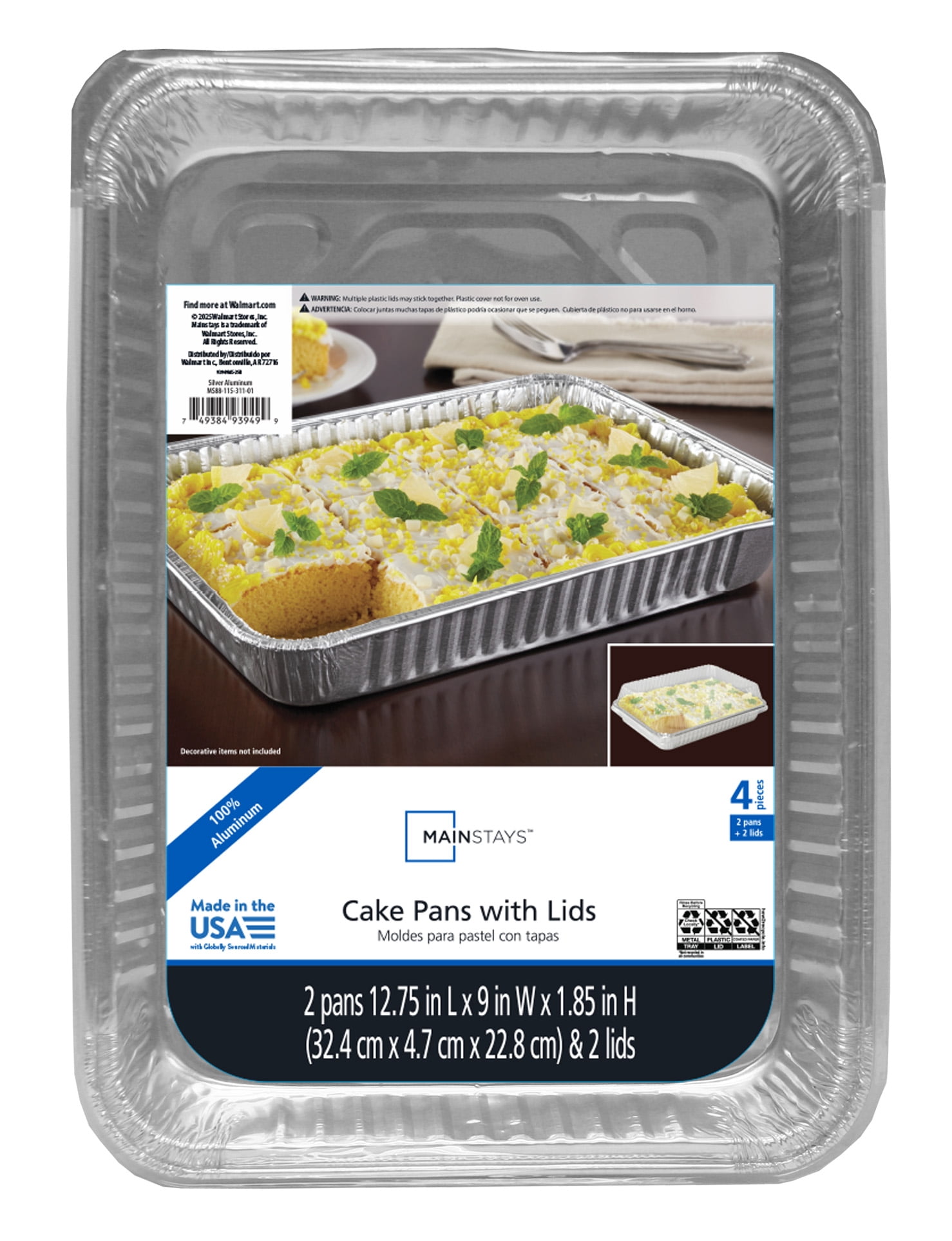 Mainstays 13" x 9" Rectangular Aluminum Cake Pan with Lid (2 Pack)