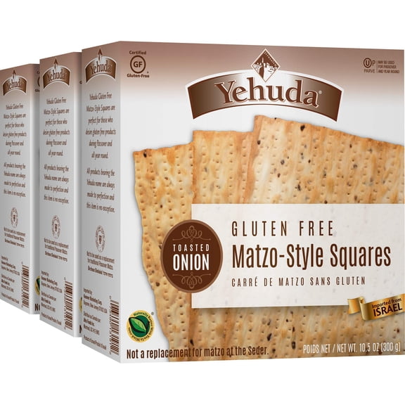 Yehuda Gluten-Free Matzo Squares Toasted MDA05 Onion, 10.5 Ounce (Pack of 3)
